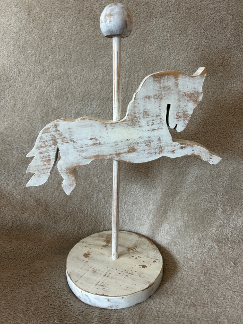 Jewelry Holder Shabby Chic Wooden Carousel Horse Decor - White Wash
